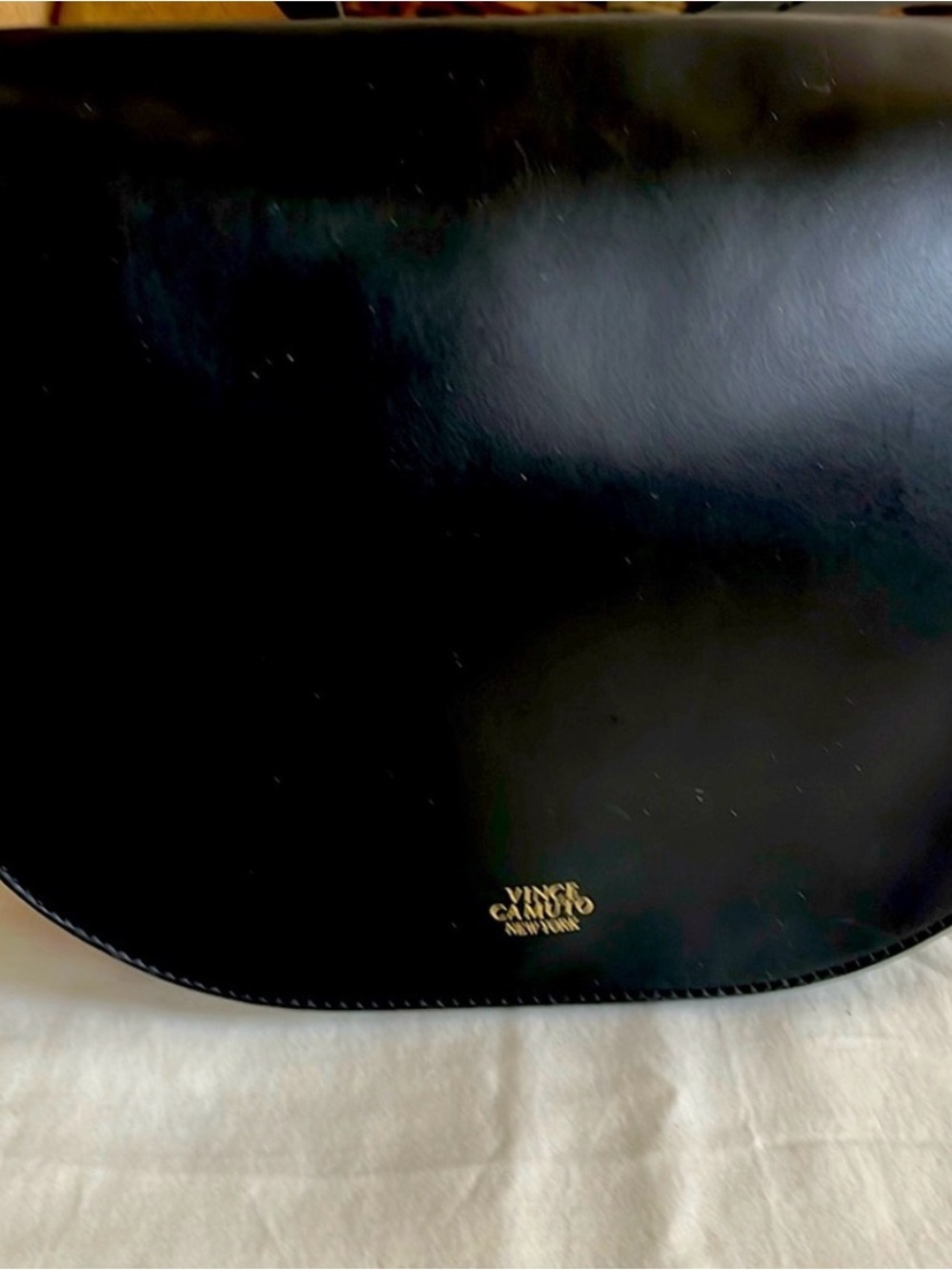 Vince Camuto Black Leather Saddle Shoulder Bag with Gold Tone Hardware
